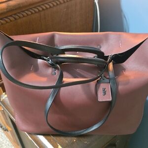 Coach Burgundy Leather Tote with Black Handles